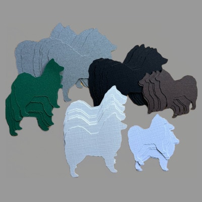 EVNwinkeltje: Cardstock (220 g) gesneden Eurasiers, Pakket 1: 
Assorti MAT bestaat uit
6 kleuren, 20 eurasiers in 3 maten per kleur
